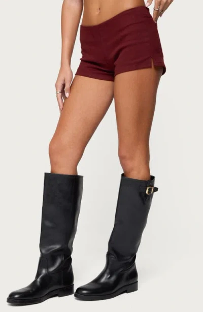 Edikted Dinah Low Rise Denim Micro Shorts In Red