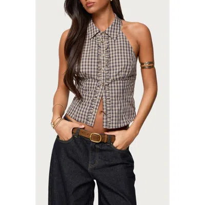 Edikted Imrie Plaid Collared Halter Top In Multi