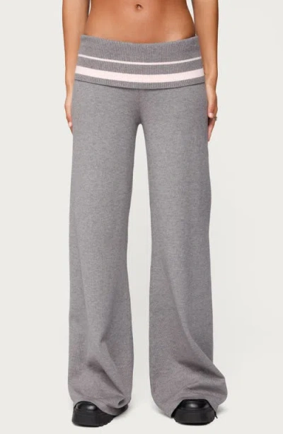 Edikted Kaliya Stripey Fold Over Knit Pants In Gray