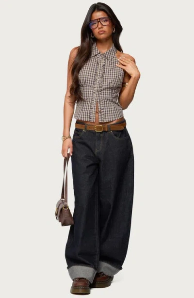 Edikted Imrie Plaid Collared Halter Top In Multi