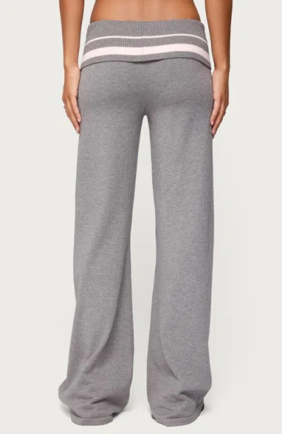 Edikted Kaliya Stripey Fold Over Knit Pants In Gray