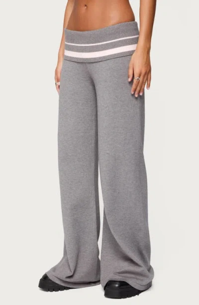 Edikted Kaliya Stripey Fold Over Knit Pants In Gray