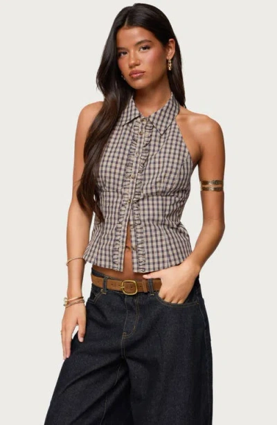 Edikted Imrie Plaid Collared Halter Top In Multi