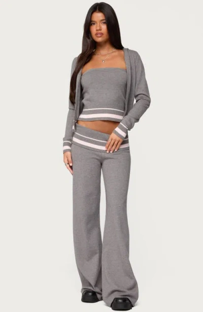 Edikted Kaliya Stripey Fold Over Knit Pants In Gray