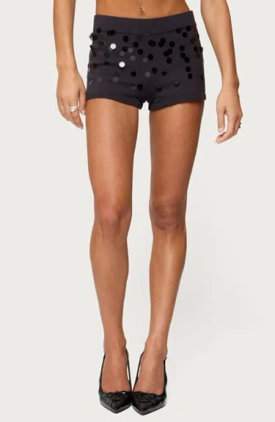 Edikted Cierra Sequin Knit Micro Shorts In Black