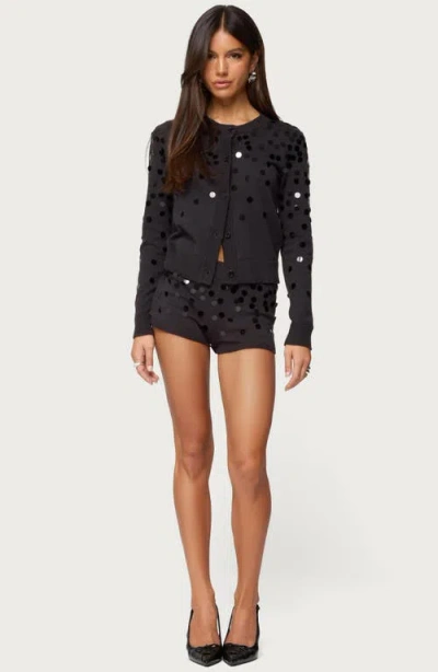 Edikted Cierra Sequin Knit Micro Shorts In Black