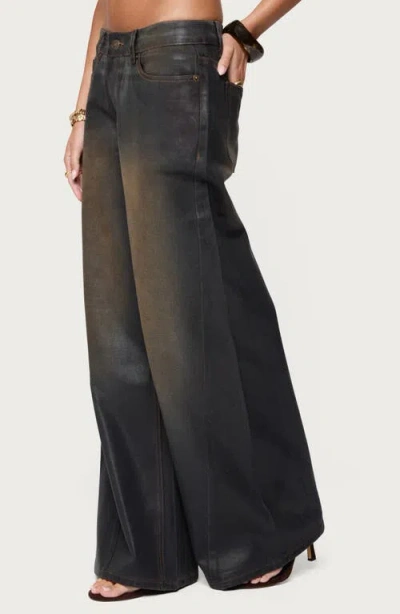Edikted Oversized Mud Wash Low Rise Black Wash Jeans In Black