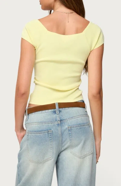 Edikted Lilibet Ruffle Placket Button-up Knit Top In Yellow