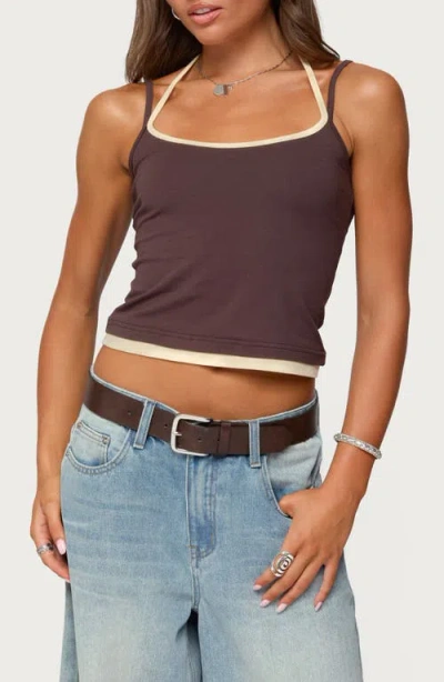 Edikted Roya Layered Halter Tank Top In Brown
