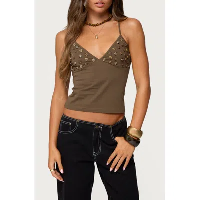 Edikted Nora Buttons V Neck Tank Top In Brown