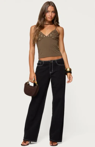 Edikted Nora Buttons V Neck Tank Top In Brown