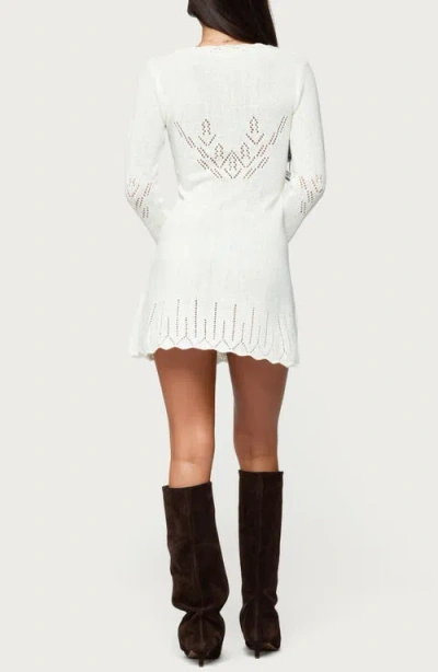 Edikted Shaia Pointelle Stitch Long Sleeve Minidress In White