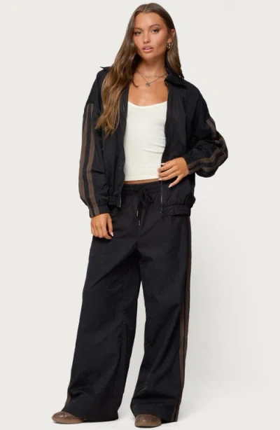 Edikted Kieran Stripey Nylon Track Jacket In Black