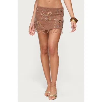Edikted Embellished Beaded Sequin Fringe Miniskirt In Multi