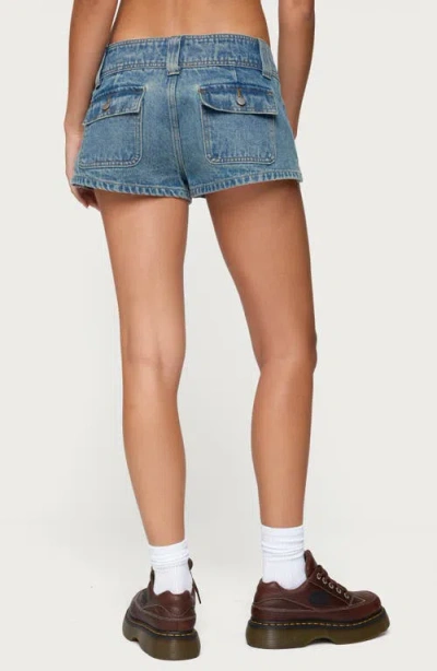 Edikted Keinan Low Rise Denim Shorts In Blue