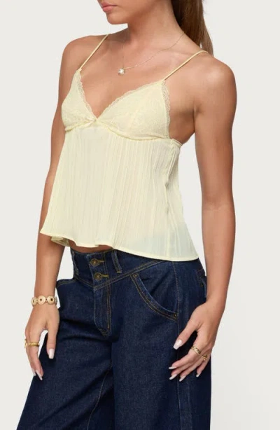 Edikted Rhian Lacey Pleated Babydoll Top In Yellow