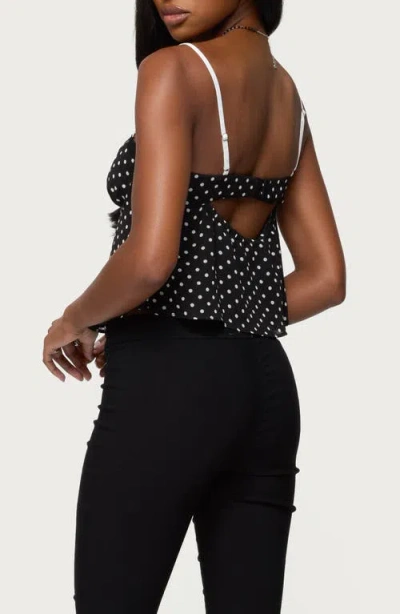 Edikted Contrast Polka Dot Cupped Chiffon Top In Black