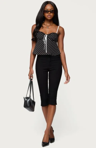 Edikted Contrast Polka Dot Cupped Chiffon Top In Black