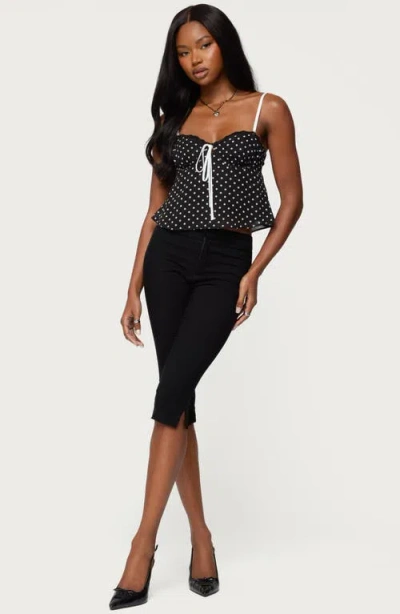 Edikted Contrast Polka Dot Cupped Chiffon Top In Black