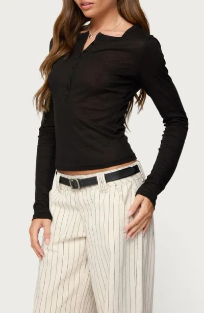Edikted Nettie Ribbed Henley Top In Black