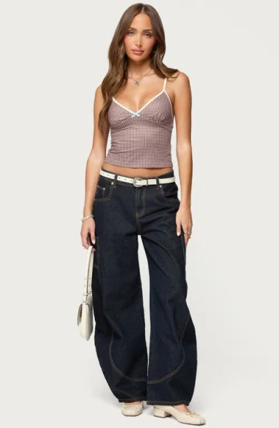 Edikted Bettie Contrast Gingham Tank Top In Brown