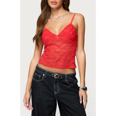 Edikted Eira Sheer Lace Tank Top In Red