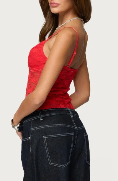 Edikted Eira Sheer Lace Tank Top In Red