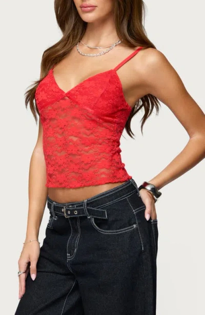 Edikted Eira Sheer Lace Tank Top In Red