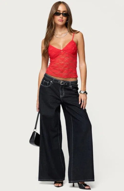 Edikted Eira Sheer Lace Tank Top In Red