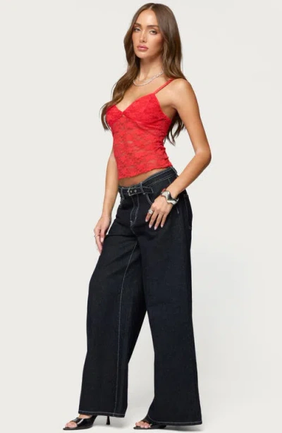 Edikted Eira Sheer Lace Tank Top In Red
