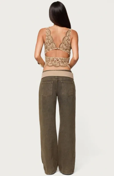 Edikted Araura Velvet Floral Sheer Top In Brown
