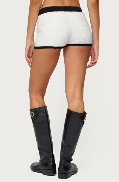 Edikted Mara Textured Contrast Trim Knit Shorts In White