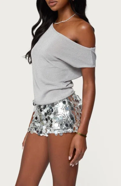 Edikted Holly Glitter Off The Shoulder Top In Silver