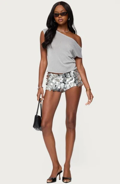 Edikted Holly Glitter Off The Shoulder Top In Silver