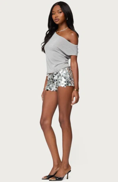 Edikted Holly Glitter Off The Shoulder Top In Silver