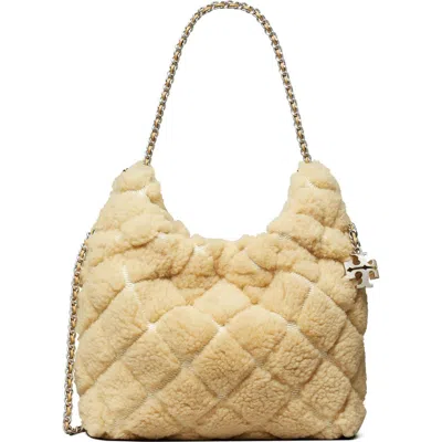 Tory Burch Fleming Genuine Shearling Hobo Bag In Neutral