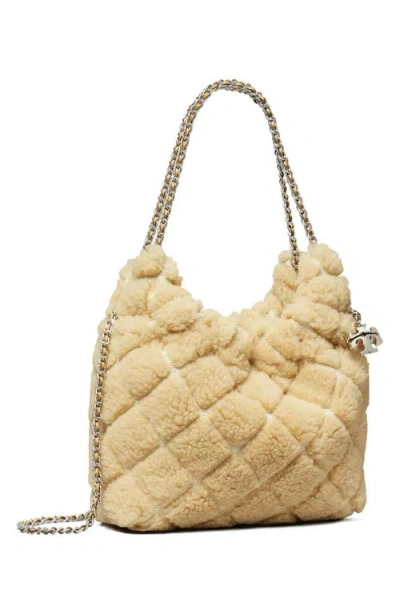 Tory Burch Fleming Genuine Shearling Hobo Bag In Neutral