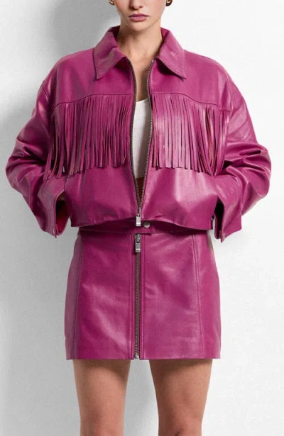 As By Df Jeremiah Upcycled Leather Fringe Jacket In Purple