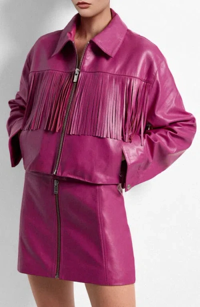 As By Df Jeremiah Upcycled Leather Fringe Jacket In Purple