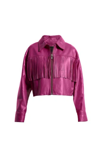 As By Df Jeremiah Upcycled Leather Fringe Jacket In Purple