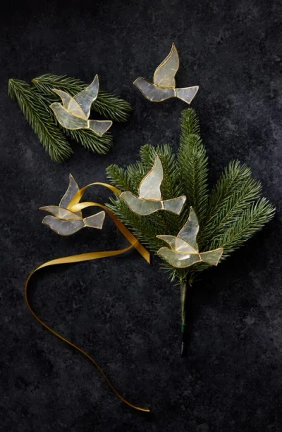 Balsam Hill Golden Dove Capiz Ornament Set In Gray