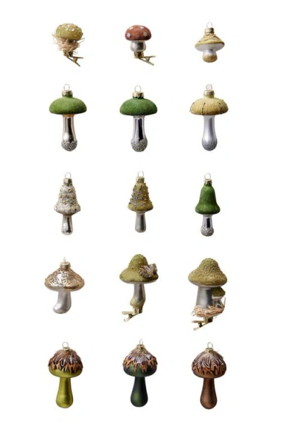 Balsam Hill Green Woodland Glass Mushroom Ornament Set In Multi