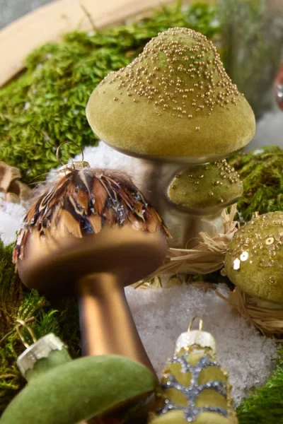 Balsam Hill Green Woodland Glass Mushroom Ornament Set In Multi