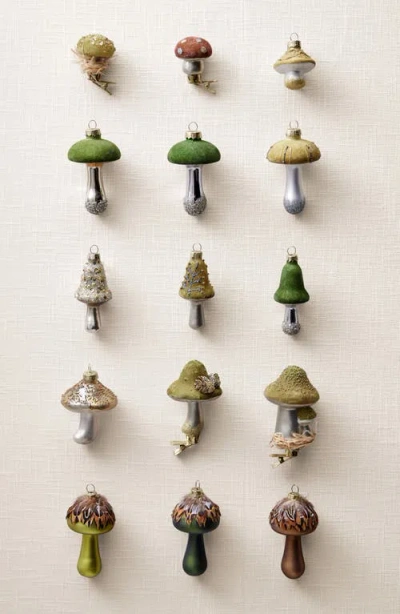 Balsam Hill Green Woodland Glass Mushroom Ornament Set In Multi