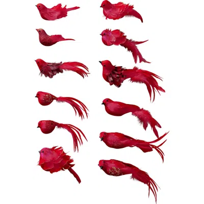 Balsam Hill Red Feathered Flock Ornament Set In Red