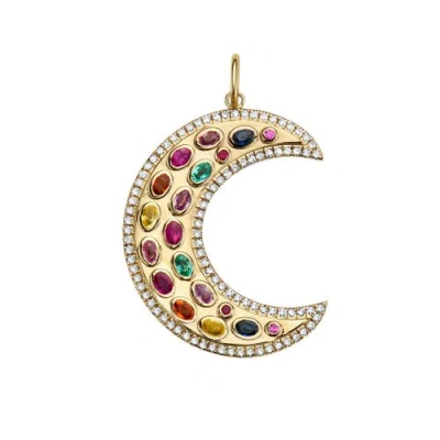 Lionheart 14k Gold Måneskin Multi Gemstone Moon Charm In Gold