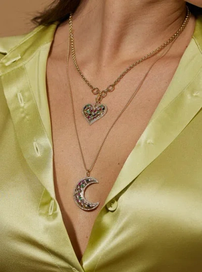 Lionheart 14k Gold Måneskin Multi Gemstone Moon Charm In Gold