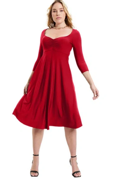 June + Vie Sweetheart Swing Dress In Red