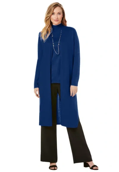 Jessica London Cotton Cashmere Duster Sweater In Blue