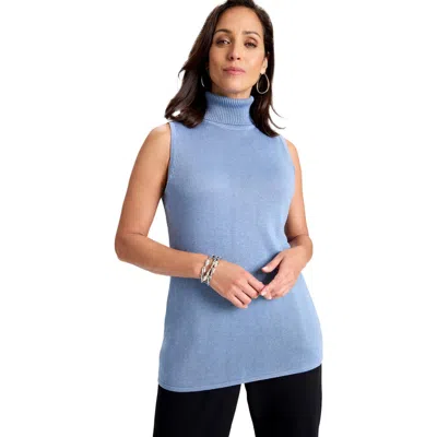 Jessica London Cotton Cashmere Sleeveless Turtleneck Shell In Blue